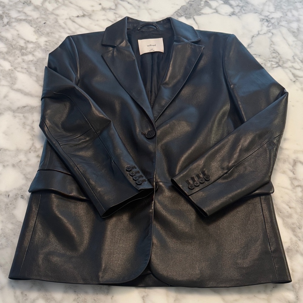Wilfred Black Faux Leather Blazer
